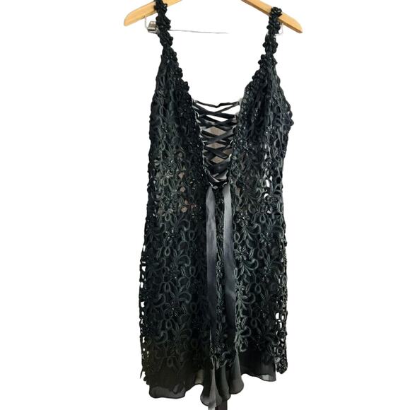Claudia Arce Haute Couture M Black Lace Silk Sequins Sheer Beaded Dress - Picture 5 of 12